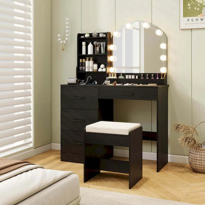 Costway Vanity Set with Mirror and Lights Dressing Table and Chair 4 - See Details