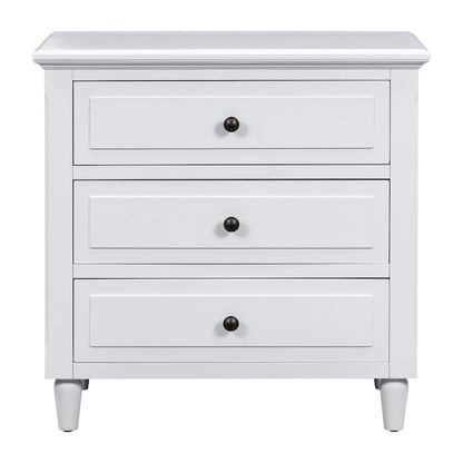 Mid-Century Modern Nightstand, Wooden Lockers with Metal Handle 3 Drawers, Entry Side Table with Solid Wood Legs