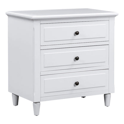 Mid-Century Modern Nightstand, Wooden Lockers with Metal Handle 3 Drawers, Entry Side Table with Solid Wood Legs