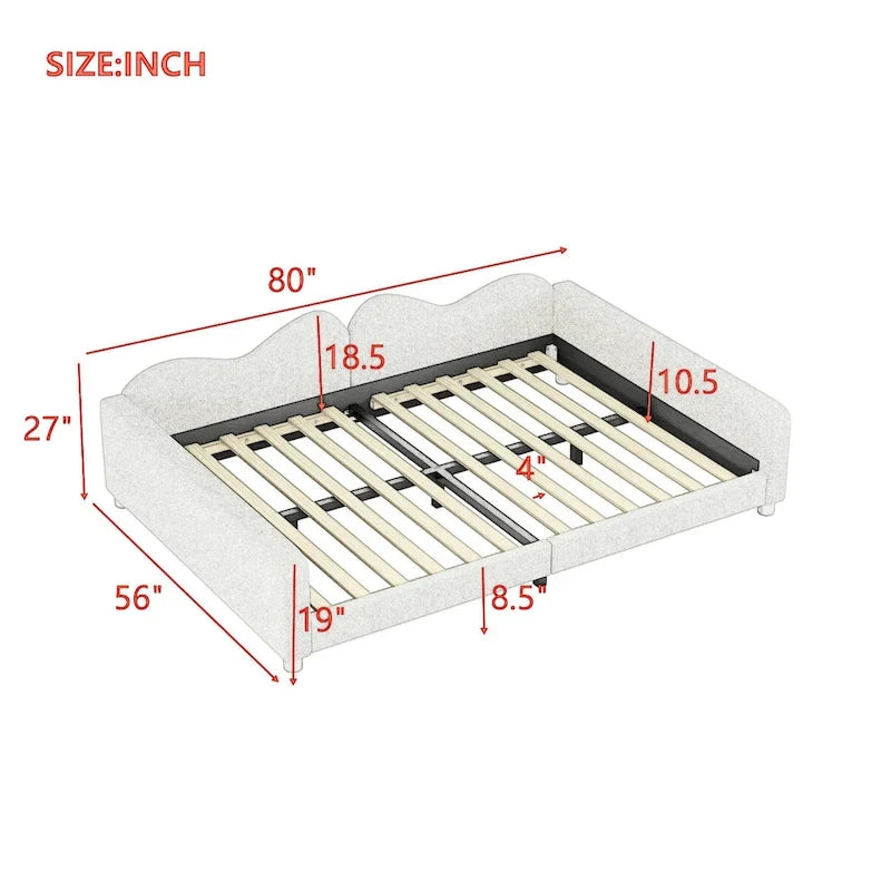 Full size Upholstered Daybed with Cloud-Shaped Backrest