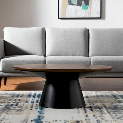 HomeRoots 40 Brown and Black Solid Wood and Iron Round Pedestal Coffee Table - 40' X '16.5' X '40