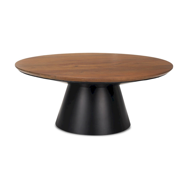 HomeRoots 40 Brown and Black Solid Wood and Iron Round Pedestal Coffee Table - 40' X '16.5' X '40