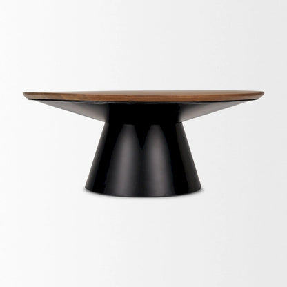 HomeRoots 40 Brown and Black Solid Wood and Iron Round Pedestal Coffee Table - 40' X '16.5' X '40