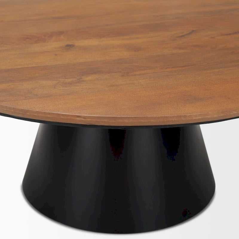 HomeRoots 40 Brown and Black Solid Wood and Iron Round Pedestal Coffee Table - 40' X '16.5' X '40