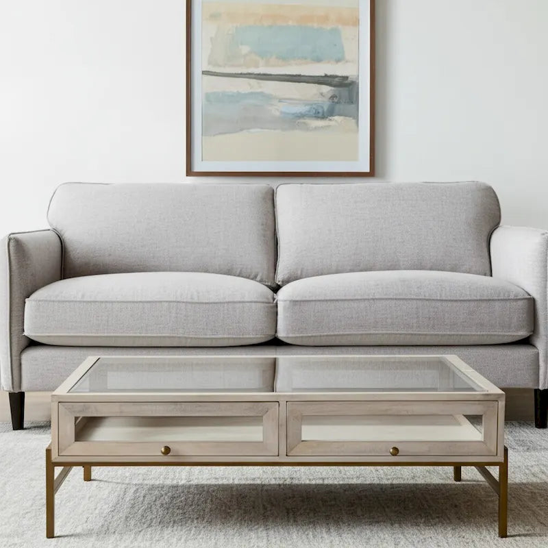 HomeRoots 44 Off White Clear And Gold Solid Wood Glass And Iron Storage Coffee Table - 43.5' X '15' X '43.5