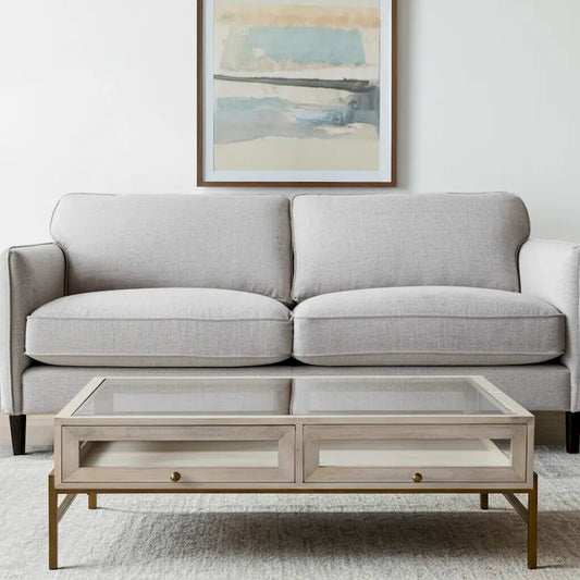 HomeRoots 44 Off White Clear And Gold Solid Wood Glass And Iron Storage Coffee Table - 43.5' X '15' X '43.5