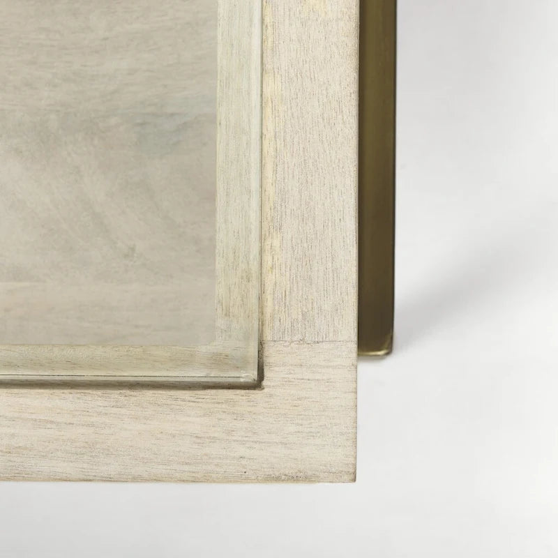 HomeRoots 44 Off White Clear And Gold Solid Wood Glass And Iron Storage Coffee Table - 43.5' X '15' X '43.5