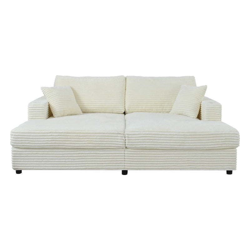 Roomfitters Oversized Loveseat Chaise Lounge Sectional Sofa Bed, Corduroy Sleeper with USB Ports, Cup Holders