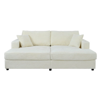 Roomfitters Oversized Loveseat Chaise Lounge Sectional Sofa Bed, Corduroy Sleeper with USB Ports, Cup Holders