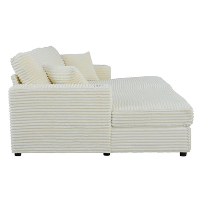 Roomfitters Oversized Loveseat Chaise Lounge Sectional Sofa Bed, Corduroy Sleeper with USB Ports, Cup Holders
