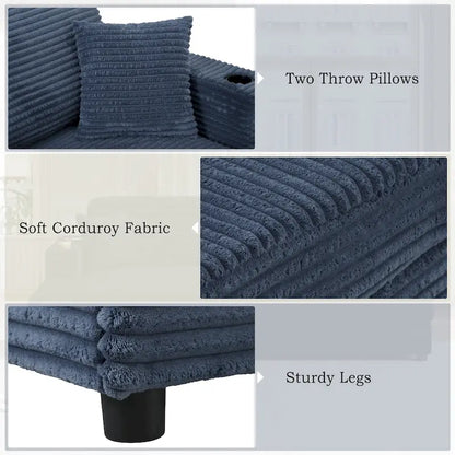 Roomfitters Oversized Loveseat Chaise Lounge Sectional Sofa Bed, Corduroy Sleeper with USB Ports, Cup Holders