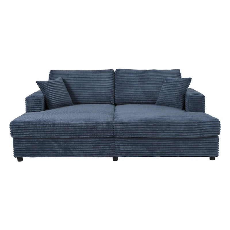 Roomfitters Oversized Loveseat Chaise Lounge Sectional Sofa Bed, Corduroy Sleeper with USB Ports, Cup Holders