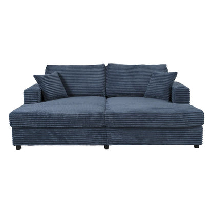 Roomfitters Oversized Loveseat Chaise Lounge Sectional Sofa Bed, Corduroy Sleeper with USB Ports, Cup Holders