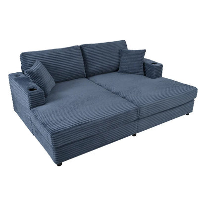 Roomfitters Oversized Loveseat Chaise Lounge Sectional Sofa Bed, Corduroy Sleeper with USB Ports, Cup Holders