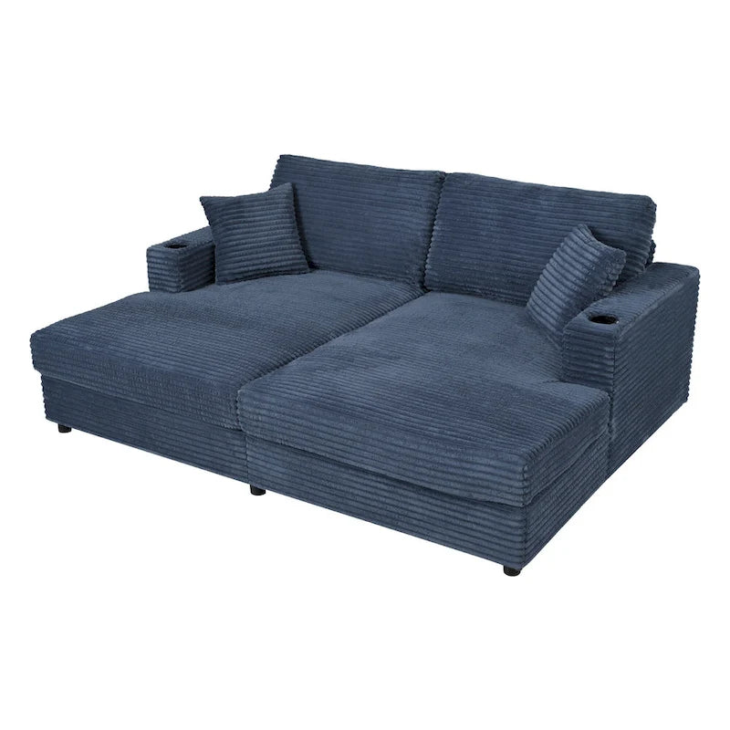 Roomfitters Oversized Loveseat Chaise Lounge Sectional Sofa Bed, Corduroy Sleeper with USB Ports, Cup Holders