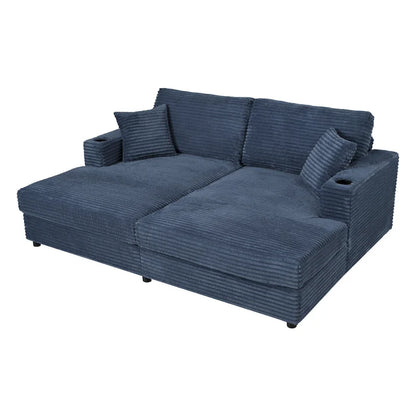 Roomfitters Oversized Loveseat Chaise Lounge Sectional Sofa Bed, Corduroy Sleeper with USB Ports, Cup Holders