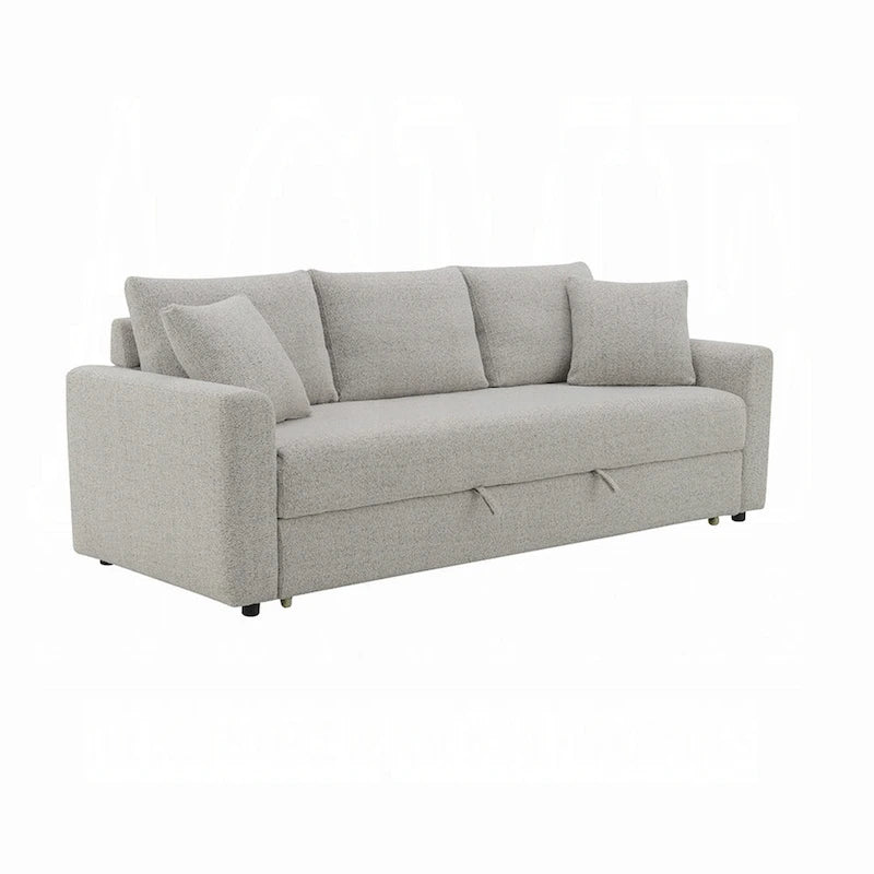 Conan Sleeper Sofa, Full Fold Out Bed, 2 Pillows, Gray Boucle, 89 Inch