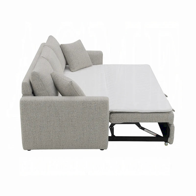Conan Sleeper Sofa, Full Fold Out Bed, 2 Pillows, Gray Boucle, 89 Inch