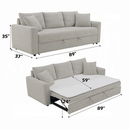 Conan Sleeper Sofa, Full Fold Out Bed, 2 Pillows, Gray Boucle, 89 Inch