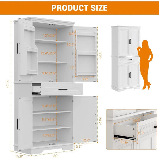 72in Kitchen Storage Pantry Cabinet for Dining Room,Adjustable Shelves