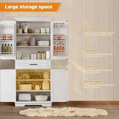 72in Kitchen Storage Pantry Cabinet for Dining Room,Adjustable Shelves