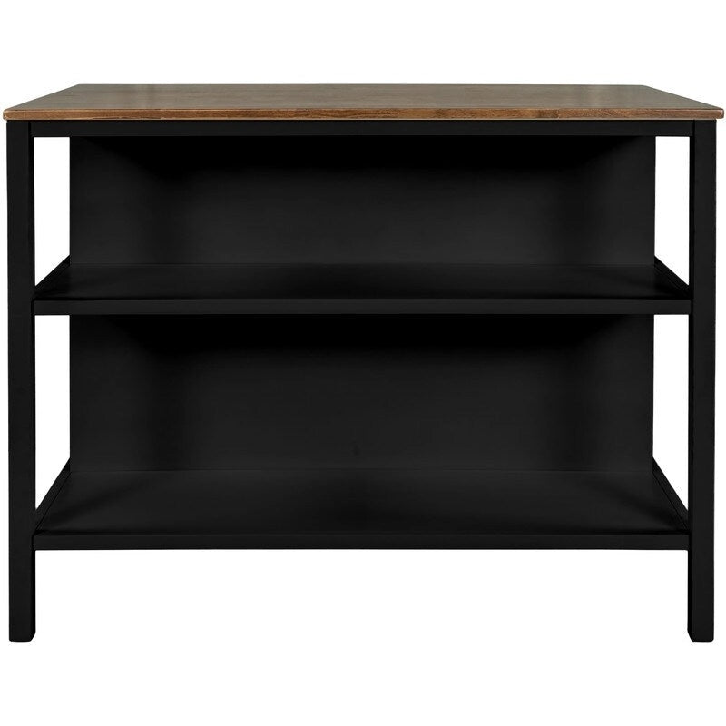 Solid Wood Rustic 45-Inch Fixed Kitchen Island, Rubberwood Butcher Block Dining & Prep Table With Two Open Shelves .