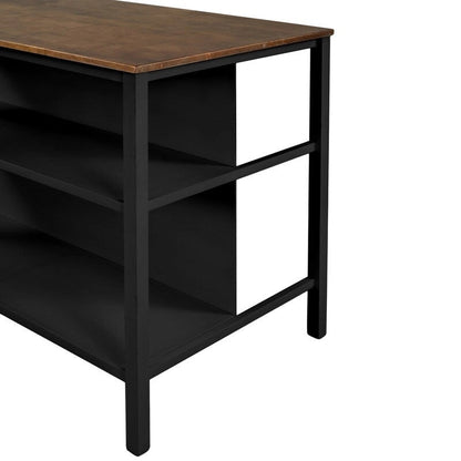 Solid Wood Rustic 45-Inch Fixed Kitchen Island, Rubberwood Butcher Block Dining & Prep Table With Two Open Shelves .