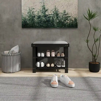 HOMCOM Bamboo Shoe Bench, 3-Tier Entryway Bench with Storage and Cushion, Shoe Organizer for Entryway, Hallway