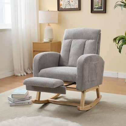 Modern Accent Rocking Chair Rocking Chair with Solid Wood Legs, Upholstered Nursery Glider Rocker