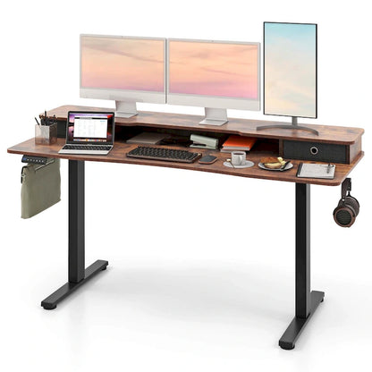 Electric Standing Desk Height Adjustable Stand Up Desk w/Storage Shelf