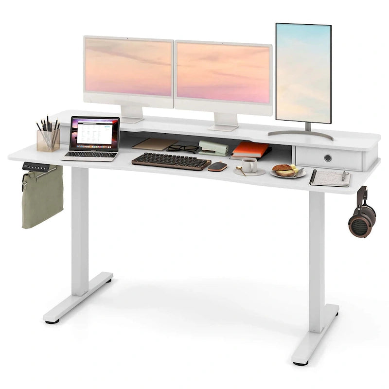 Electric Standing Desk Height Adjustable Stand Up Desk w/Storage Shelf