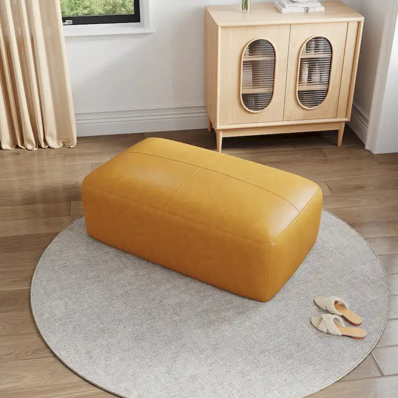 Genuine Leather Ottoman, 43 Upholstered Bench for Living Room and Bedroom