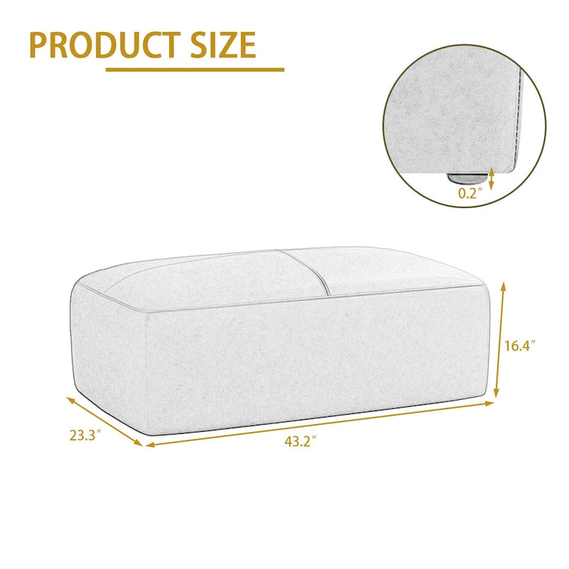 Genuine Leather Ottoman, 43 Upholstered Bench for Living Room and Bedroom