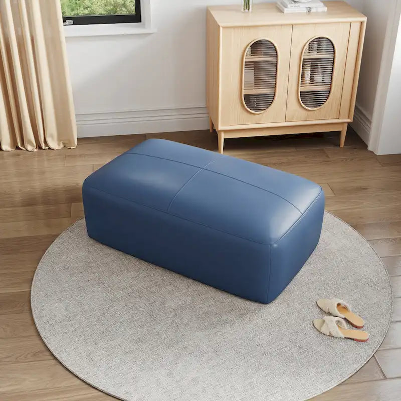 Genuine Leather Ottoman, 43 Upholstered Bench for Living Room and Bedroom
