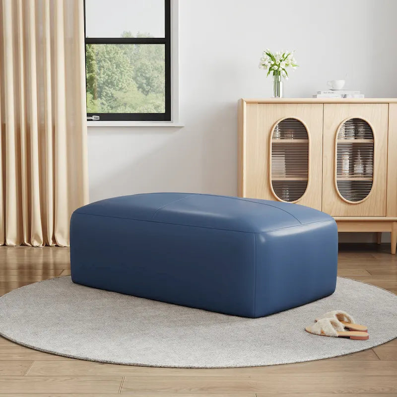 Genuine Leather Ottoman, 43 Upholstered Bench for Living Room and Bedroom