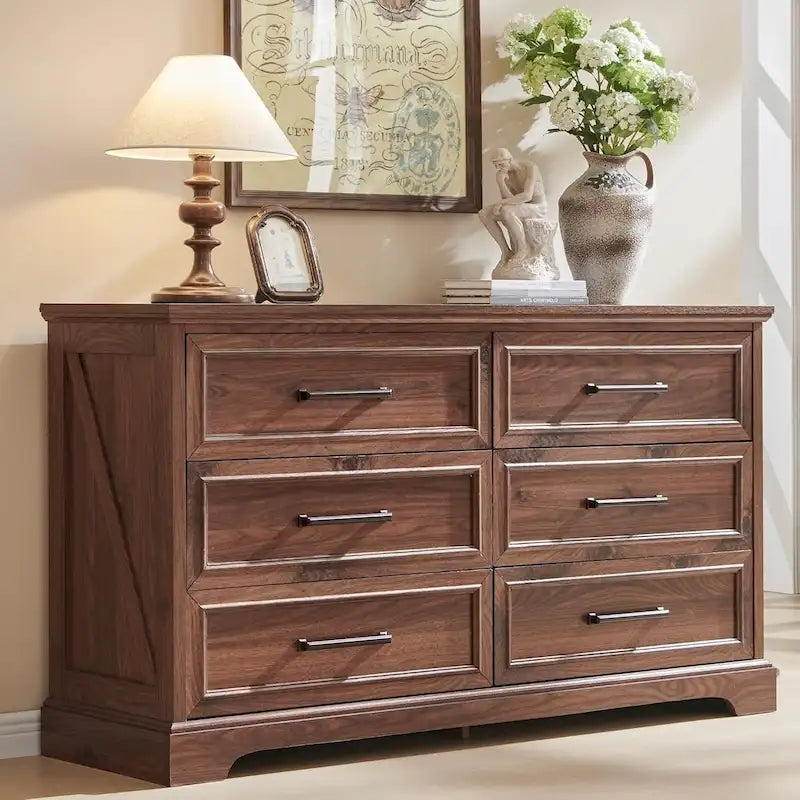 Farmhouse 6 Drawer Dresser for Bedroom, Chest of Drawers, TV Stand