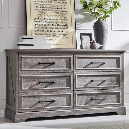 Farmhouse 6 Drawer Dresser for Bedroom, Chest of Drawers, TV Stand