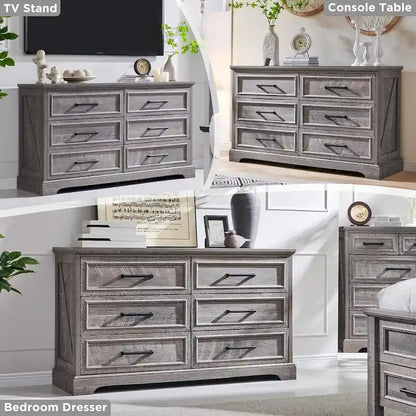 Farmhouse 6 Drawer Dresser for Bedroom, Chest of Drawers, TV Stand