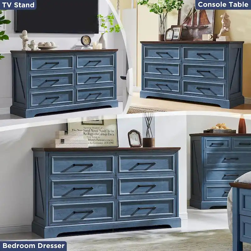 Farmhouse 6 Drawer Dresser for Bedroom, Chest of Drawers, TV Stand