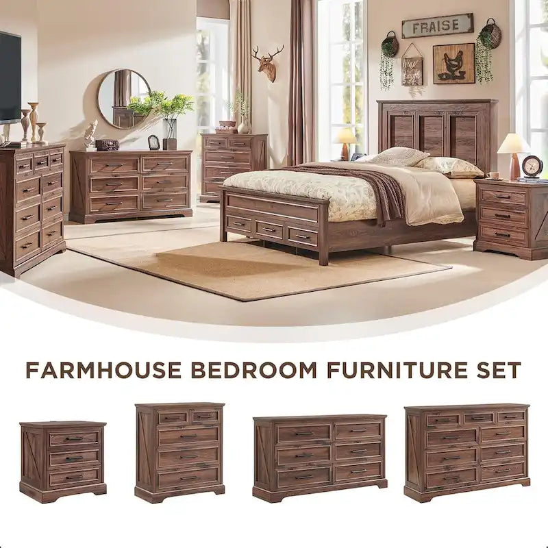 Farmhouse 6 Drawer Dresser for Bedroom, Chest of Drawers, TV Stand