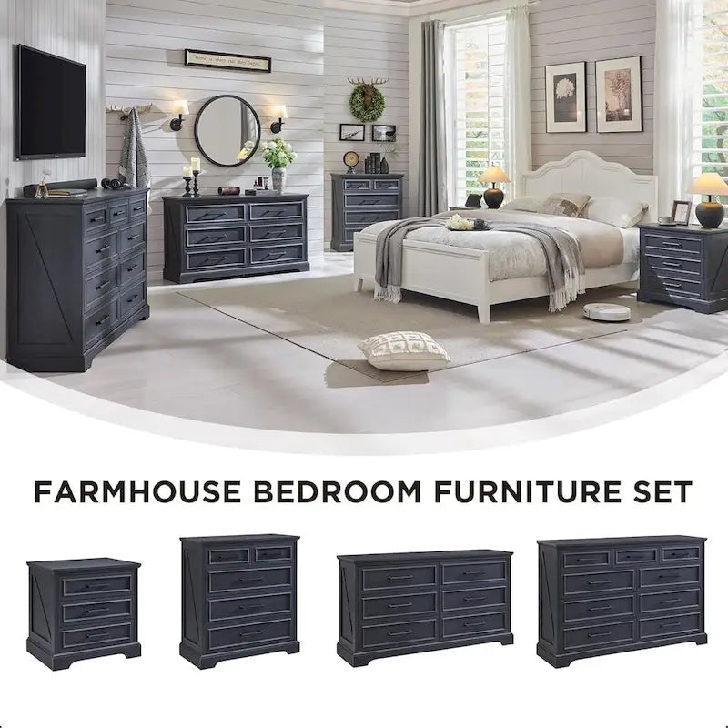 Farmhouse 6 Drawer Dresser for Bedroom, Chest of Drawers, TV Stand