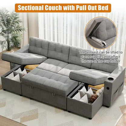 U-Shaped Sectional Sofa with Double Chaise,2 in 1 Pull Out Couch Bed,U-Shaped Sofa Couch Bed,Sleeper Sofa with Pull Out Bed