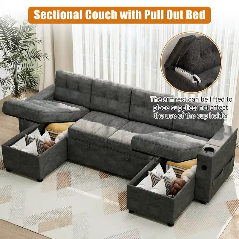 U-Shaped Sectional Sofa with Double Chaise,2 in 1 Pull Out Couch Bed,U-Shaped Sofa Couch Bed,Sleeper Sofa with Pull Out Bed