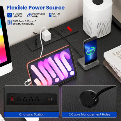 Costway L-Shaped Gaming Desk with LED Strip & Power Outlets Hutch - See Details