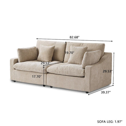 Oversized Modular Sofa with Pillows, Linen Blend Fabric Minimalist Deep Seat Sofa Couches for Living Room, Khaki