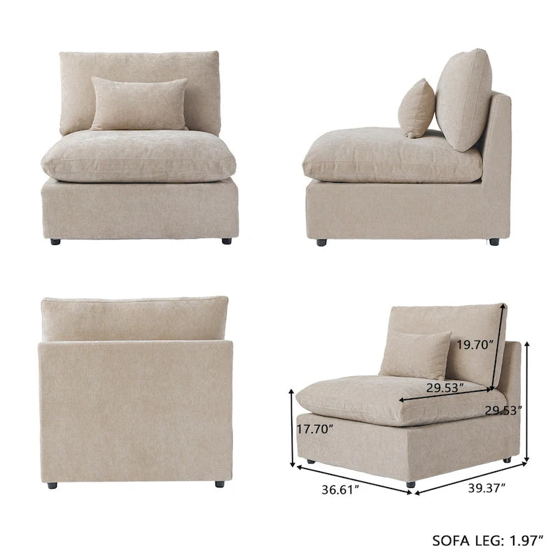 Oversized Modular Sofa with Pillows, Linen Blend Fabric Minimalist Deep Seat Sofa Couches for Living Room, Khaki