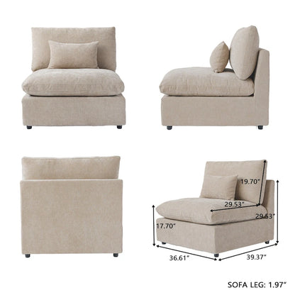 Oversized Modular Sofa with Pillows, Linen Blend Fabric Minimalist Deep Seat Sofa Couches for Living Room, Khaki