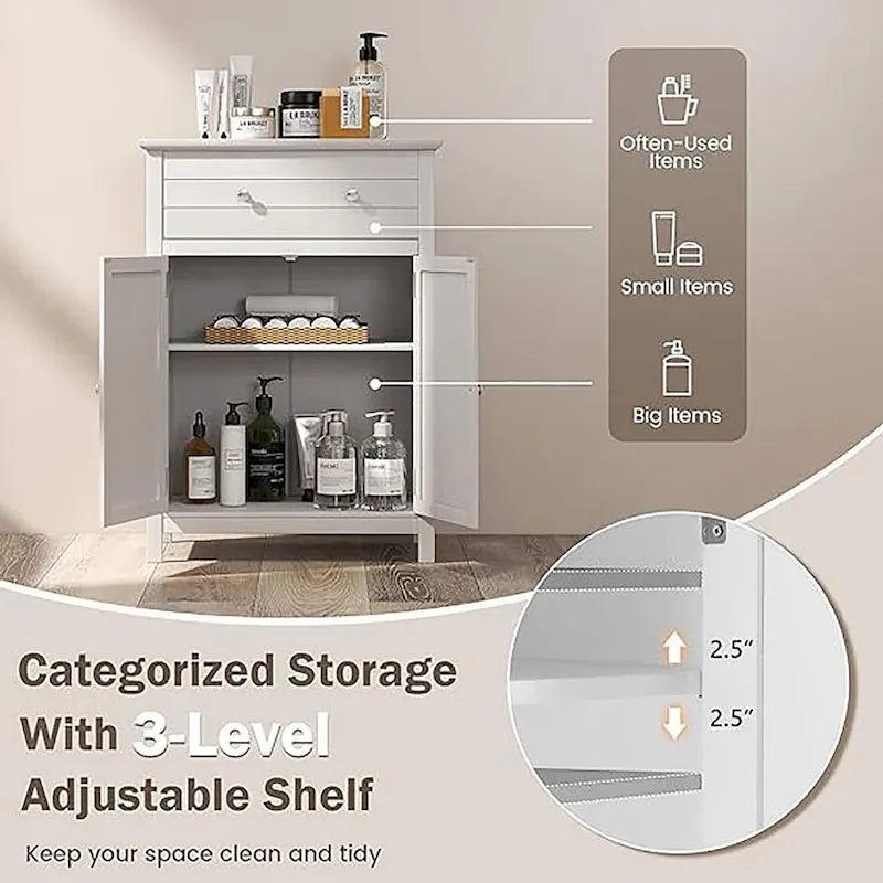 Gymax Bathroom Storage Cabinet Free Standing Large Drawer W/Adjustable