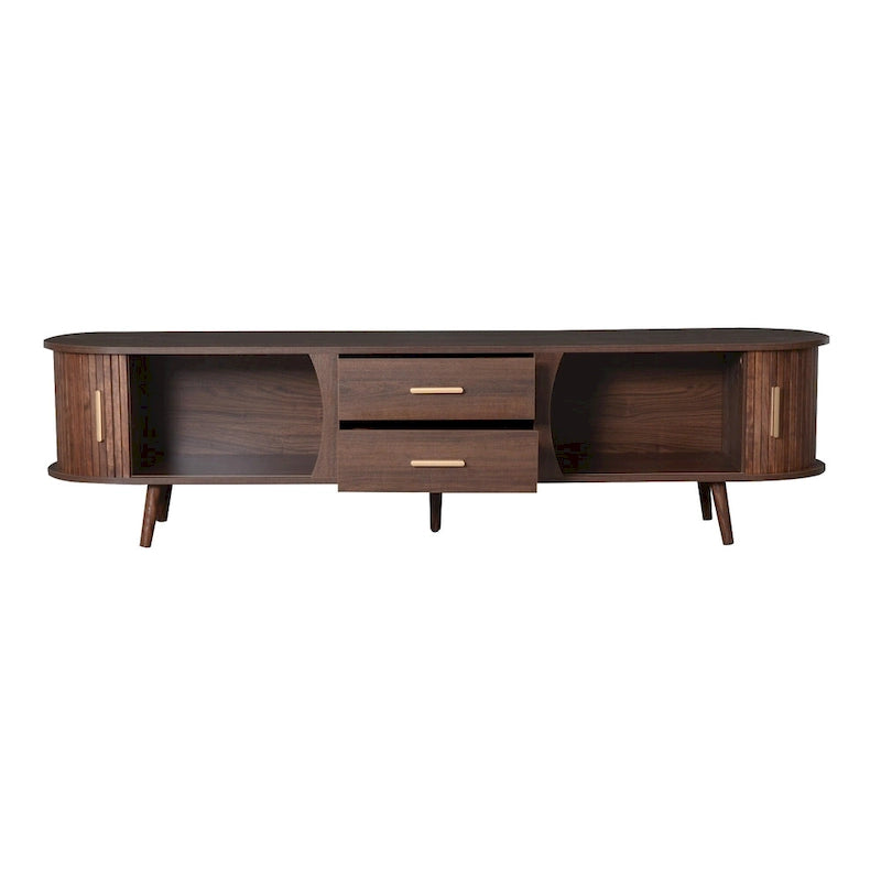 Mid-Century Modern TV Stand for 80 TV, Entertainment Center with Storage Media Console Table with 2 Drawers