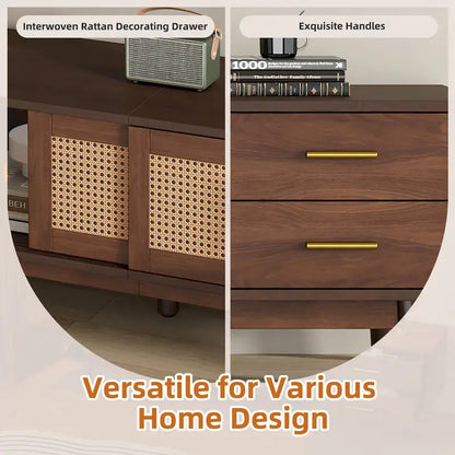 Mid-Century Modern TV Stand for 80 TV, Entertainment Center with Storage Media Console Table with 2 Drawers